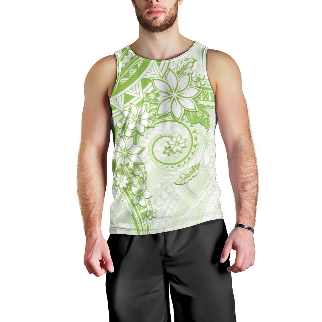 Polynesian Pattern With Plumeria Flowers Men Tank Top Lime Green LT05 - Polynesian Pride