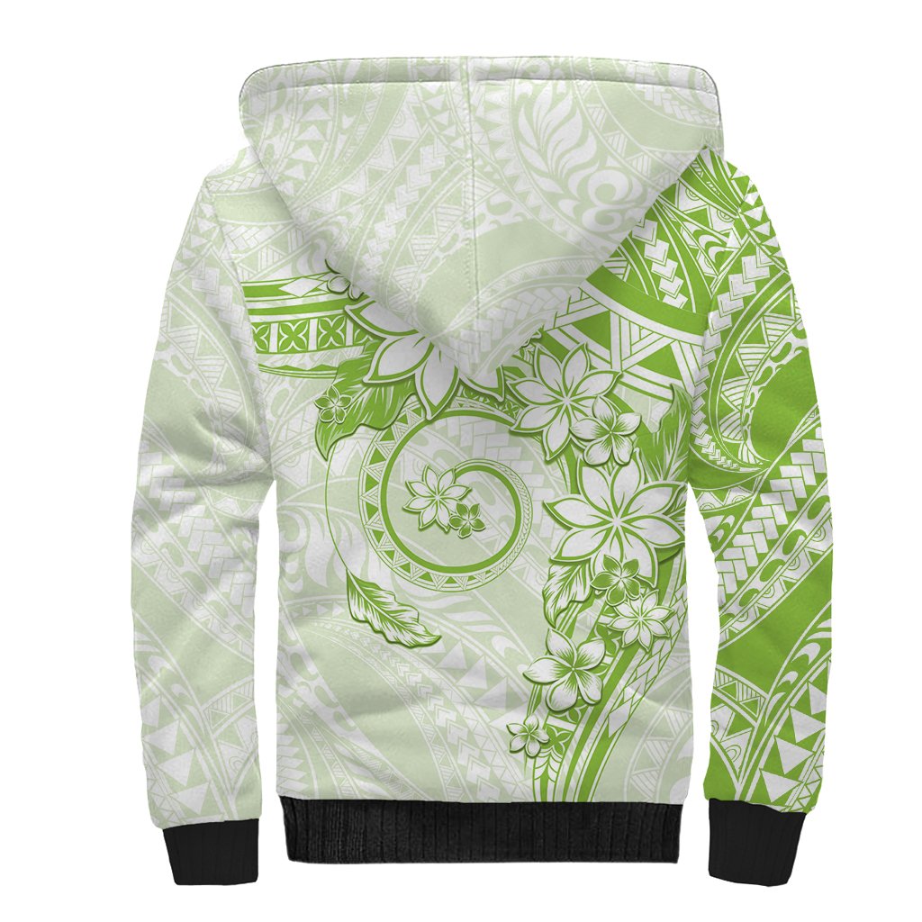 Polynesian Pattern With Plumeria Flowers Sherpa Hoodie Lime Green LT05 - Polynesian Pride