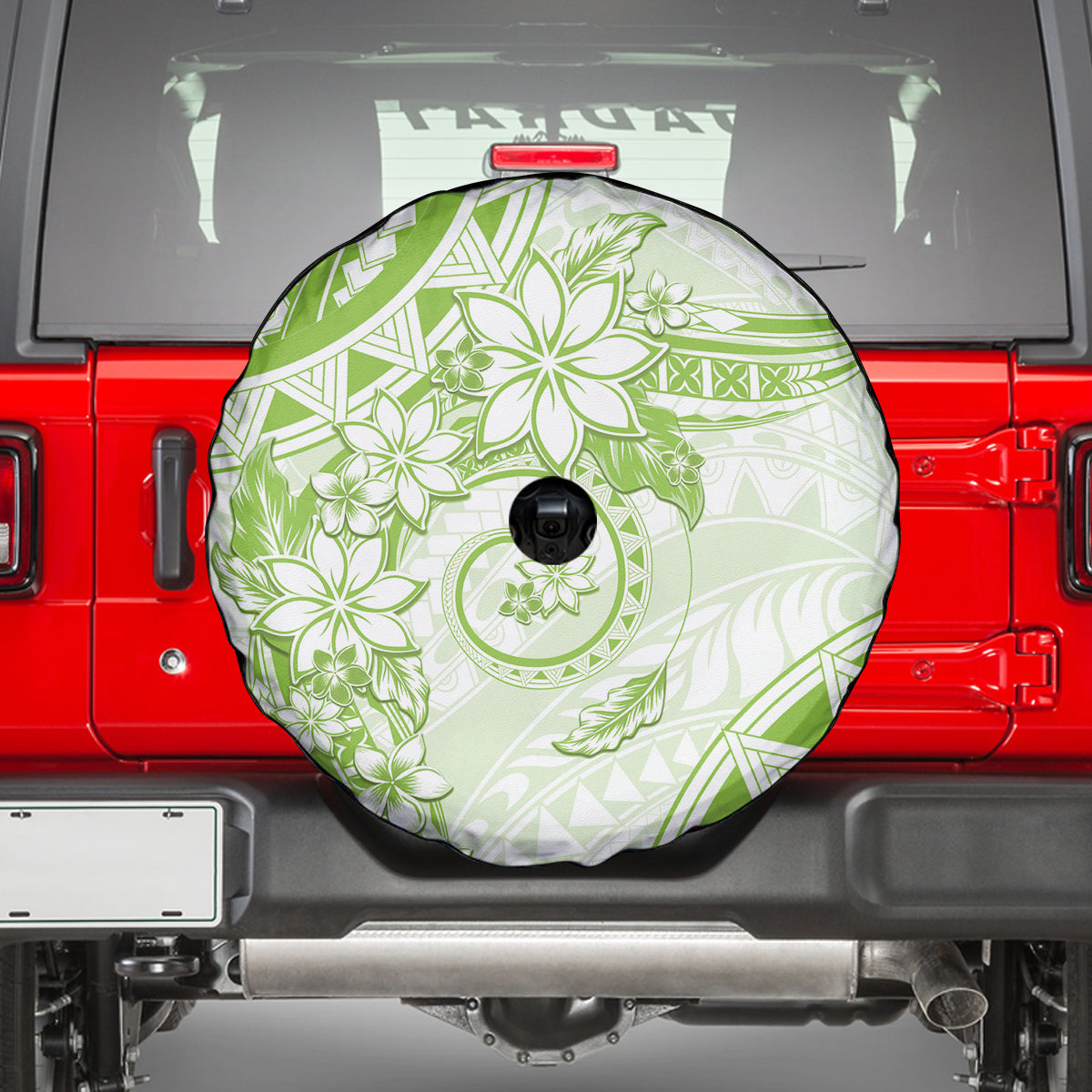 Polynesian Pattern With Plumeria Flowers Spare Tire Cover Lime Green LT05 - Polynesian Pride