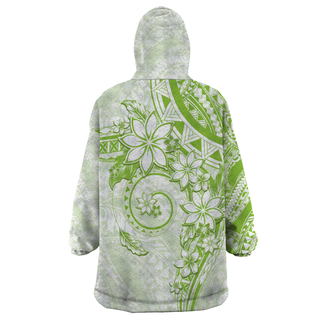 Polynesian Pattern With Plumeria Flowers Wearable Blanket Hoodie Lime Green LT05 - Polynesian Pride