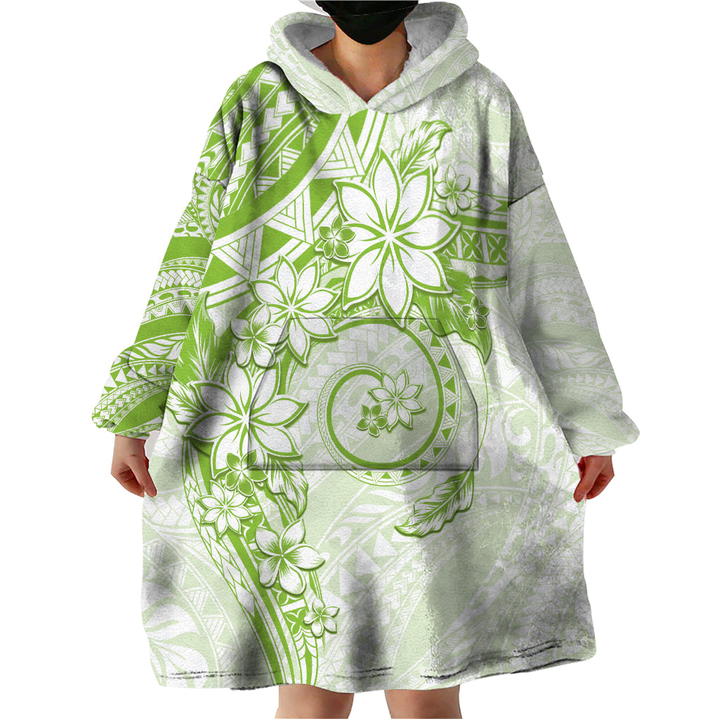 Polynesian Pattern With Plumeria Flowers Wearable Blanket Hoodie Lime Green LT05 - Polynesian Pride