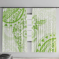 Polynesian Pattern With Plumeria Flowers Window Curtain Lime Green LT05 With Hooks Lime Green - Polynesian Pride