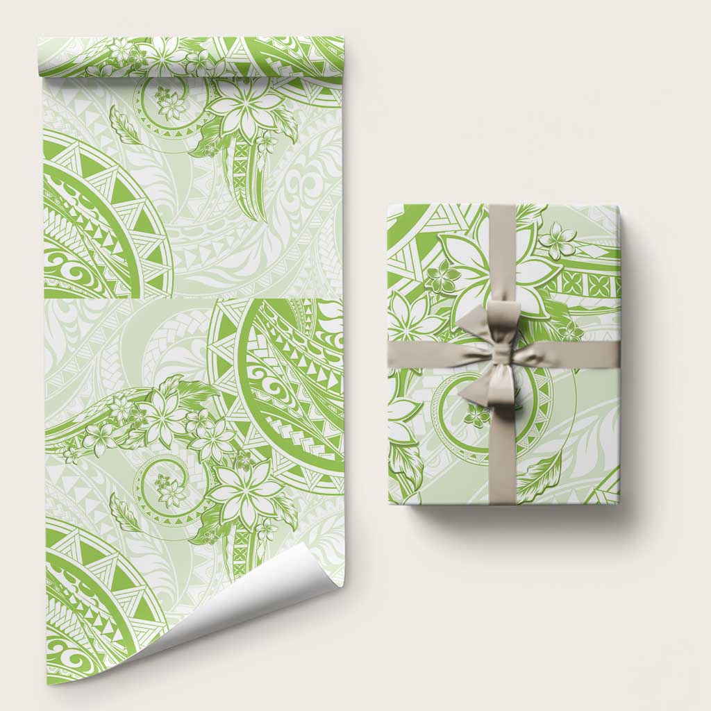 Polynesian Pattern With Plumeria Flowers Wrapping Paper Lime Green LT05 58" × 23" Lime Green - Polynesian Pride
