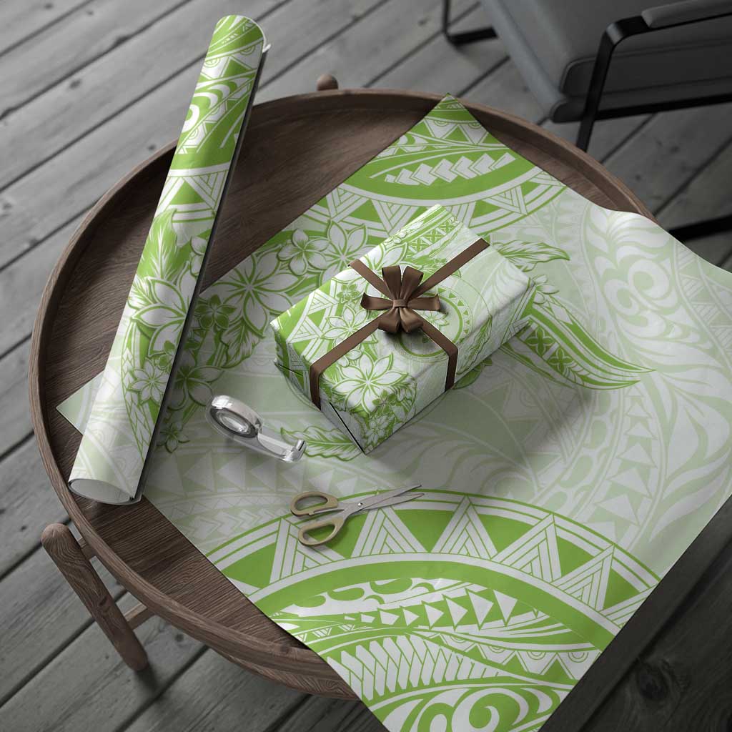 Polynesian Pattern With Plumeria Flowers Wrapping Paper Lime Green LT05 - Polynesian Pride
