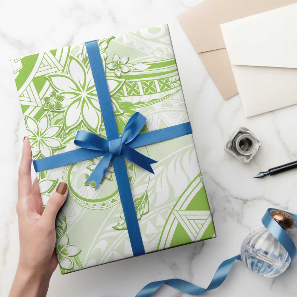 Polynesian Pattern With Plumeria Flowers Wrapping Paper Lime Green LT05 - Polynesian Pride