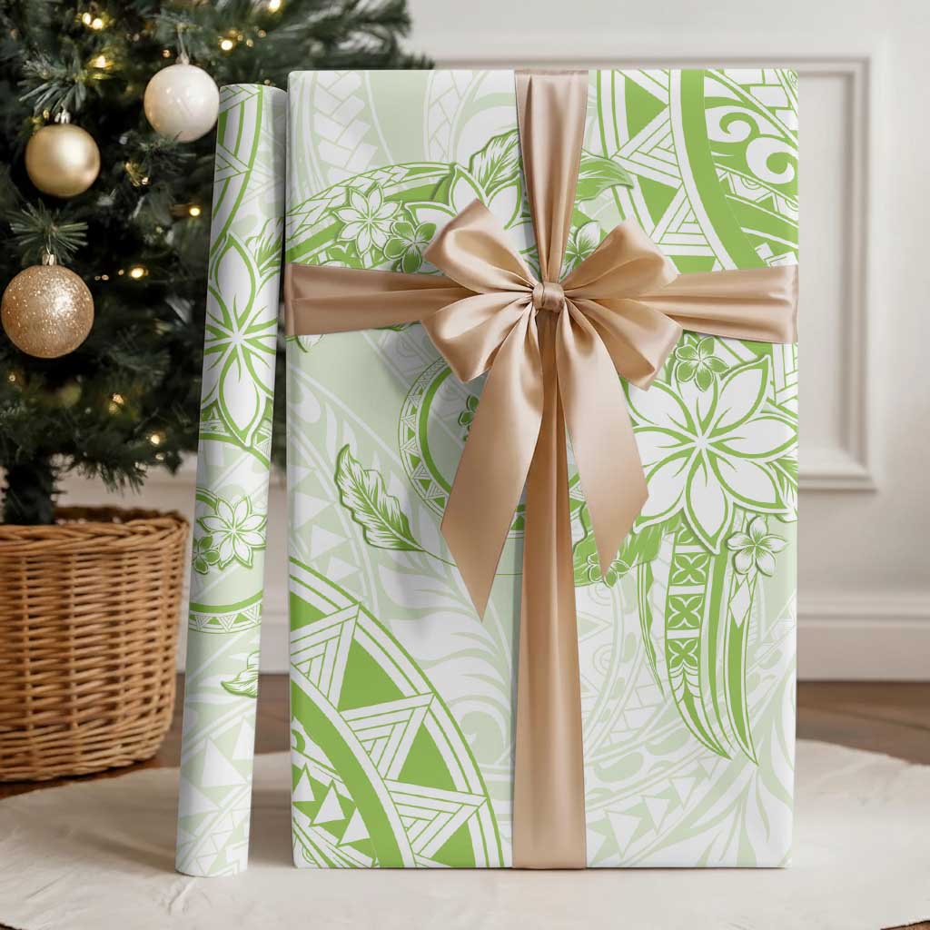 Polynesian Pattern With Plumeria Flowers Wrapping Paper Lime Green LT05 - Polynesian Pride
