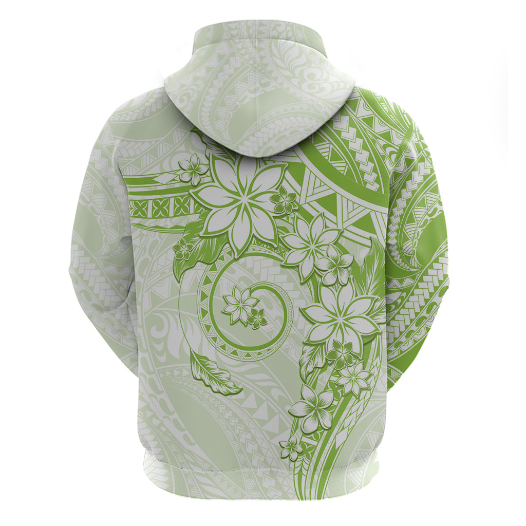 Polynesian Pattern With Plumeria Flowers Zip Hoodie Lime Green