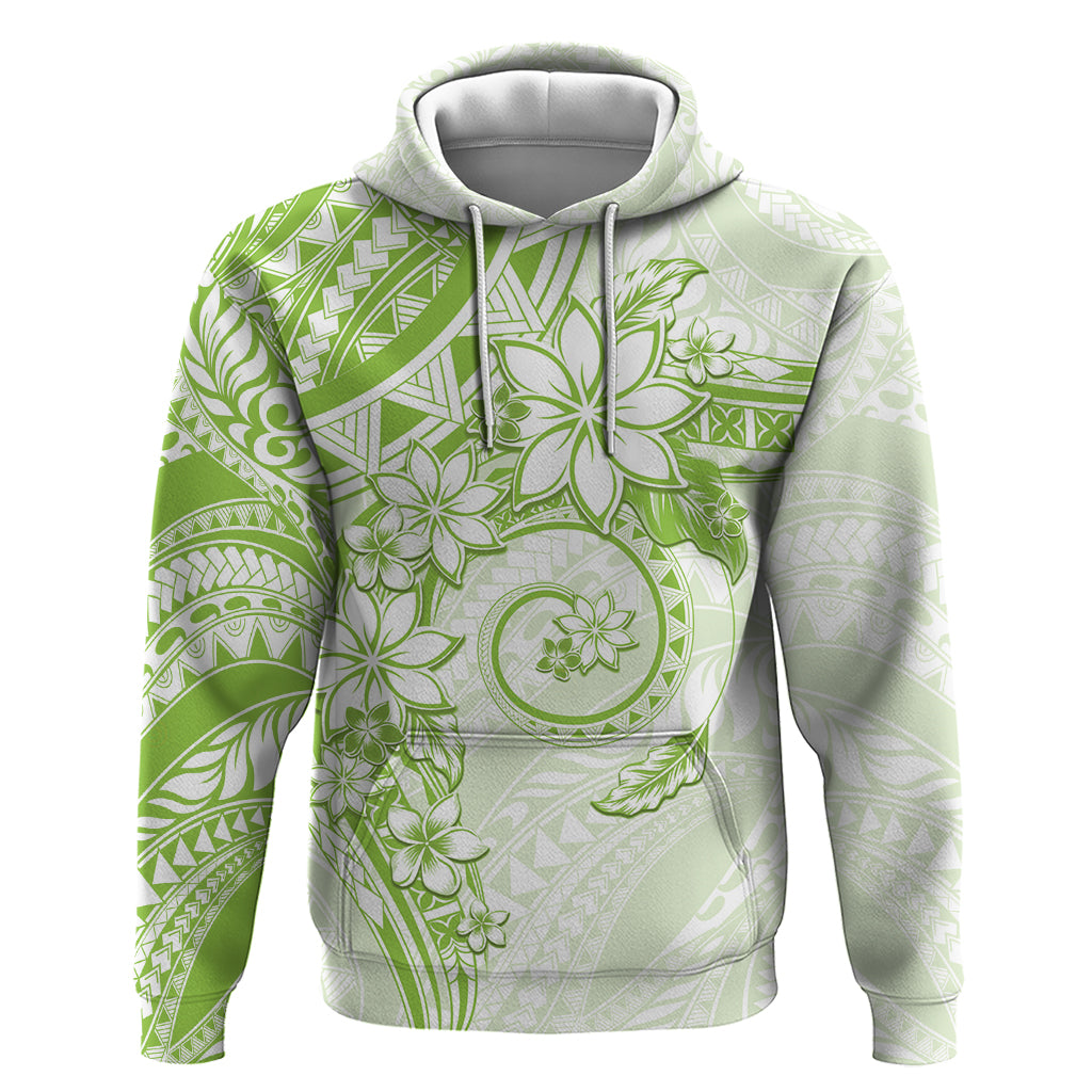 Polynesian Pattern With Plumeria Flowers Zip Hoodie Lime Green