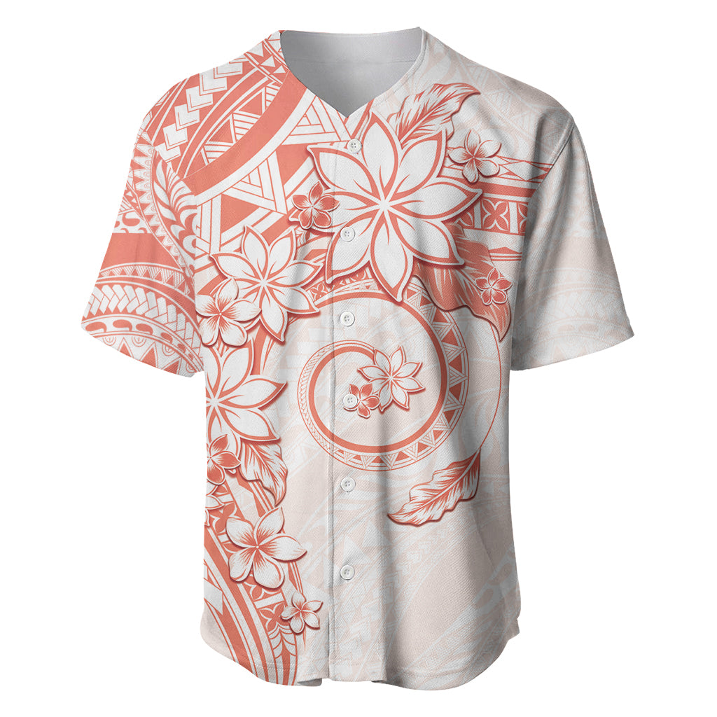 Polynesian Pattern With Plumeria Flowers Baseball Jersey Orange Peach