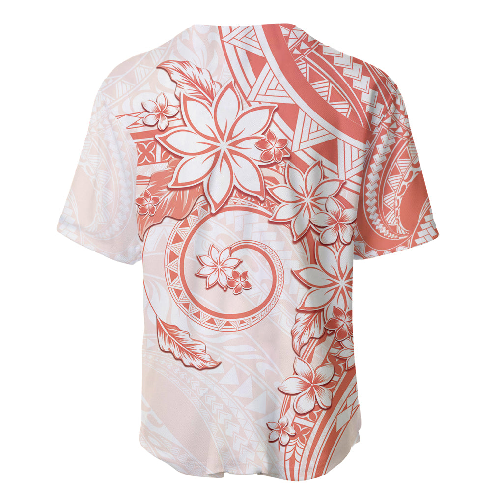 Polynesian Pattern With Plumeria Flowers Baseball Jersey Orange Peach