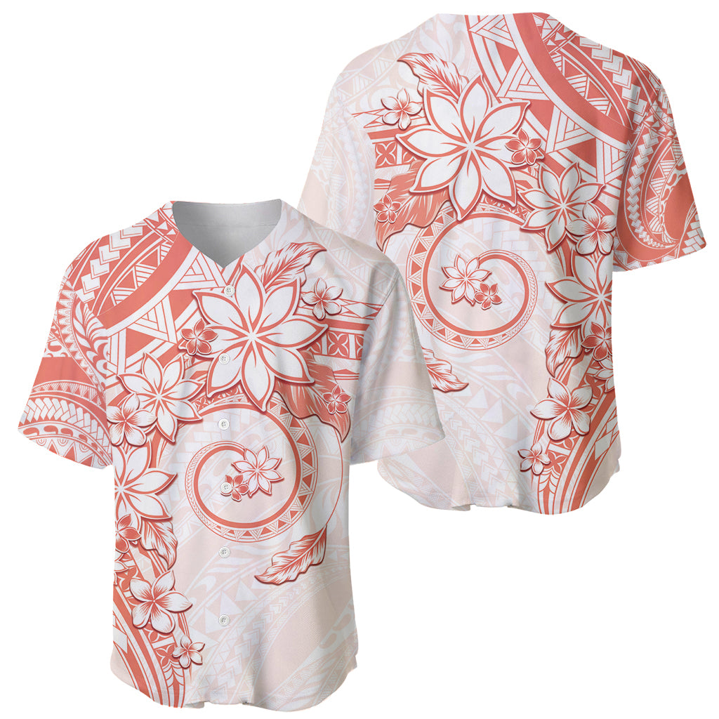 Polynesian Pattern With Plumeria Flowers Baseball Jersey Orange Peach