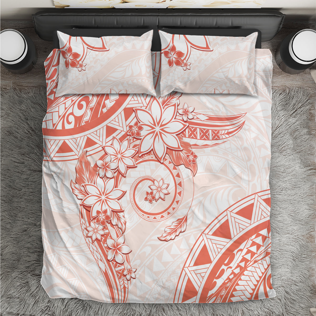 Polynesian Pattern With Plumeria Flowers Bedding Set Orange Peach LT05 Peach - Polynesian Pride