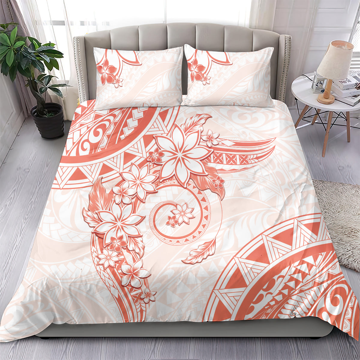 Polynesian Pattern With Plumeria Flowers Bedding Set Orange Peach LT05 - Polynesian Pride