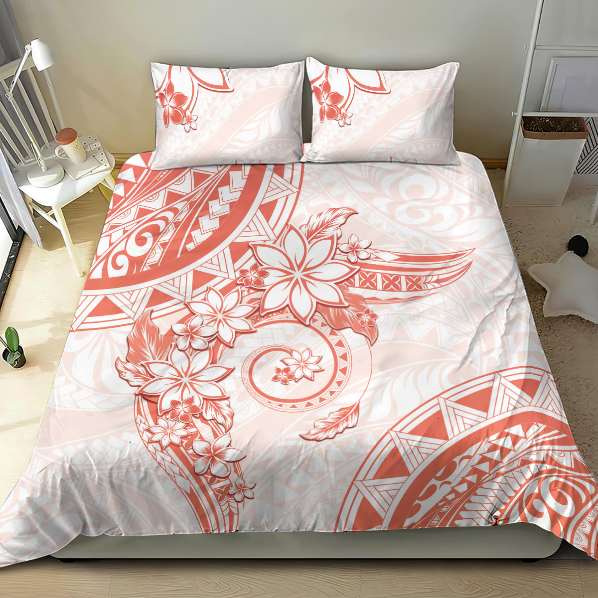 Polynesian Pattern With Plumeria Flowers Bedding Set Orange Peach LT05 - Polynesian Pride