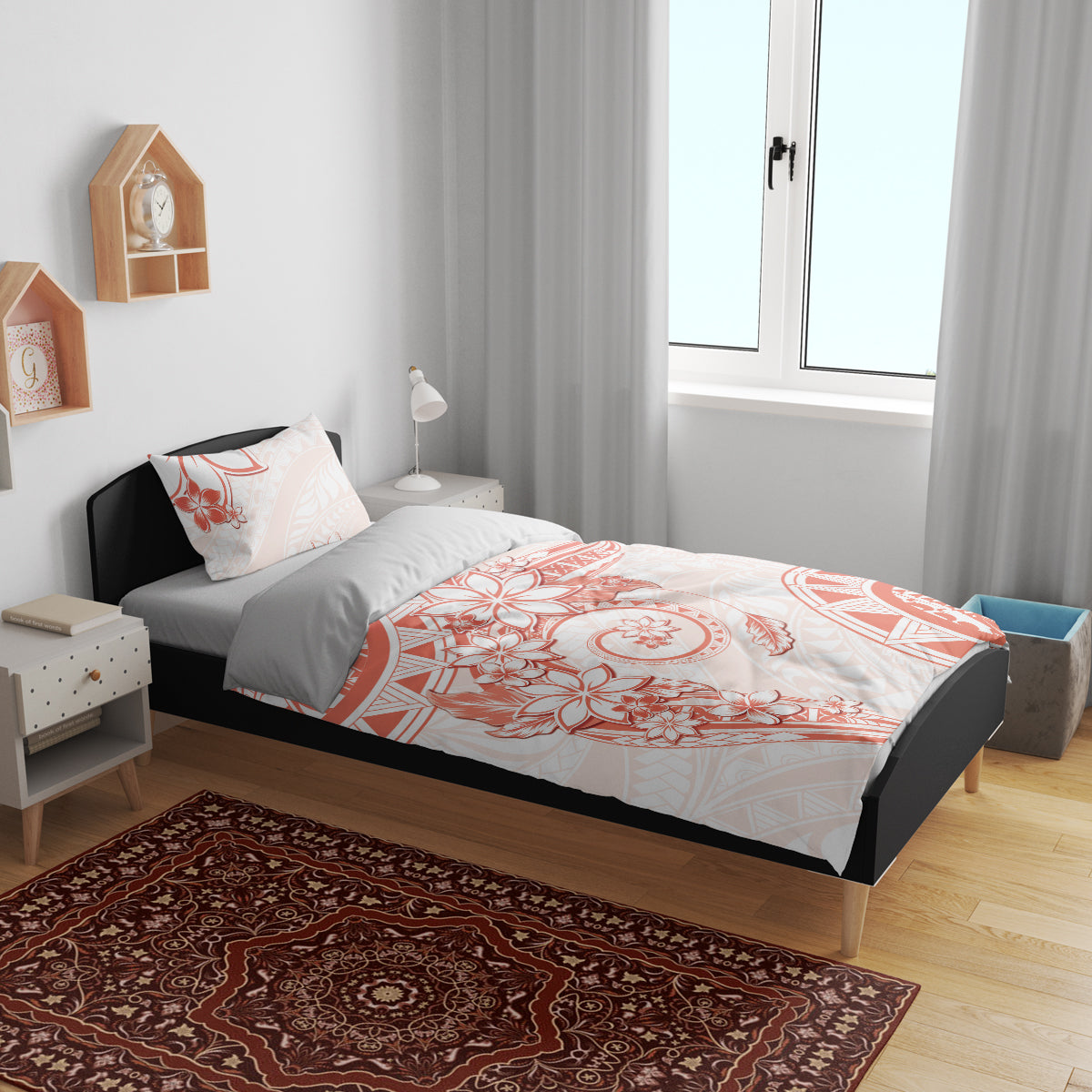 Polynesian Pattern With Plumeria Flowers Bedding Set Orange Peach LT05 - Polynesian Pride