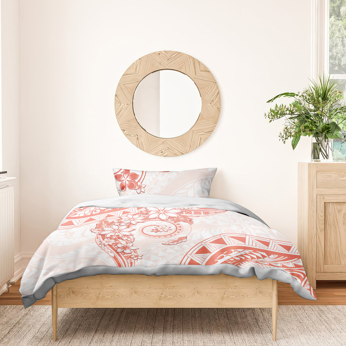 Polynesian Pattern With Plumeria Flowers Bedding Set Orange Peach LT05 - Polynesian Pride
