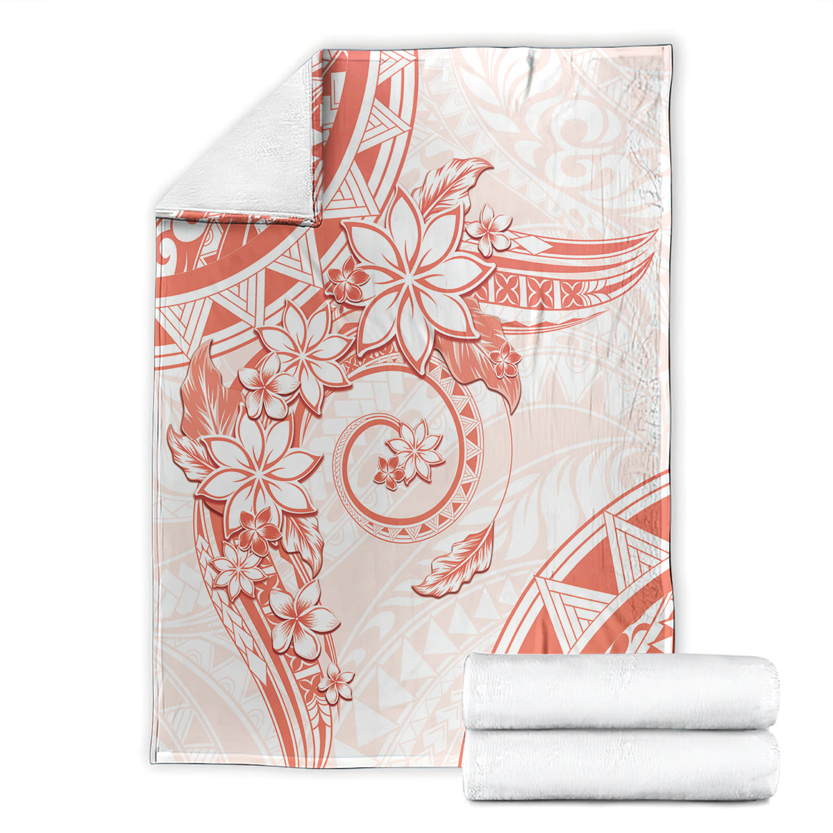 Polynesian Pattern With Plumeria Flowers Blanket Orange Peach LT05 - Polynesian Pride