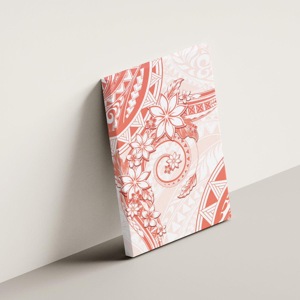 Polynesian Pattern With Plumeria Flowers Canvas Wall Art Orange Peach LT05 - Polynesian Pride