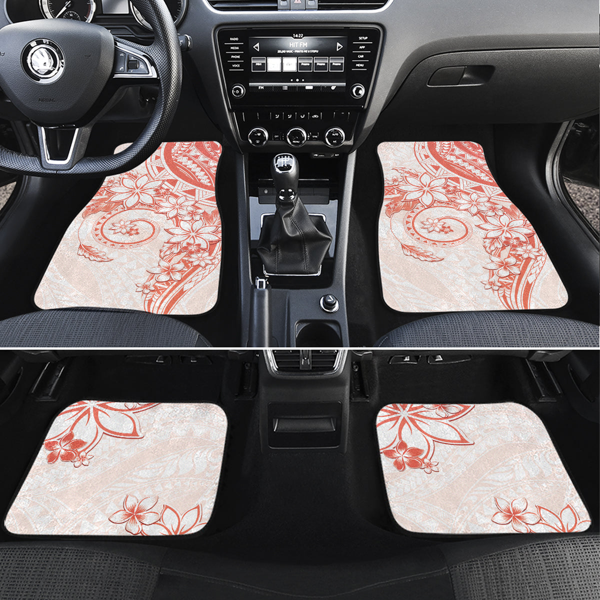 Polynesian Pattern With Plumeria Flowers Car Mats Orange Peach