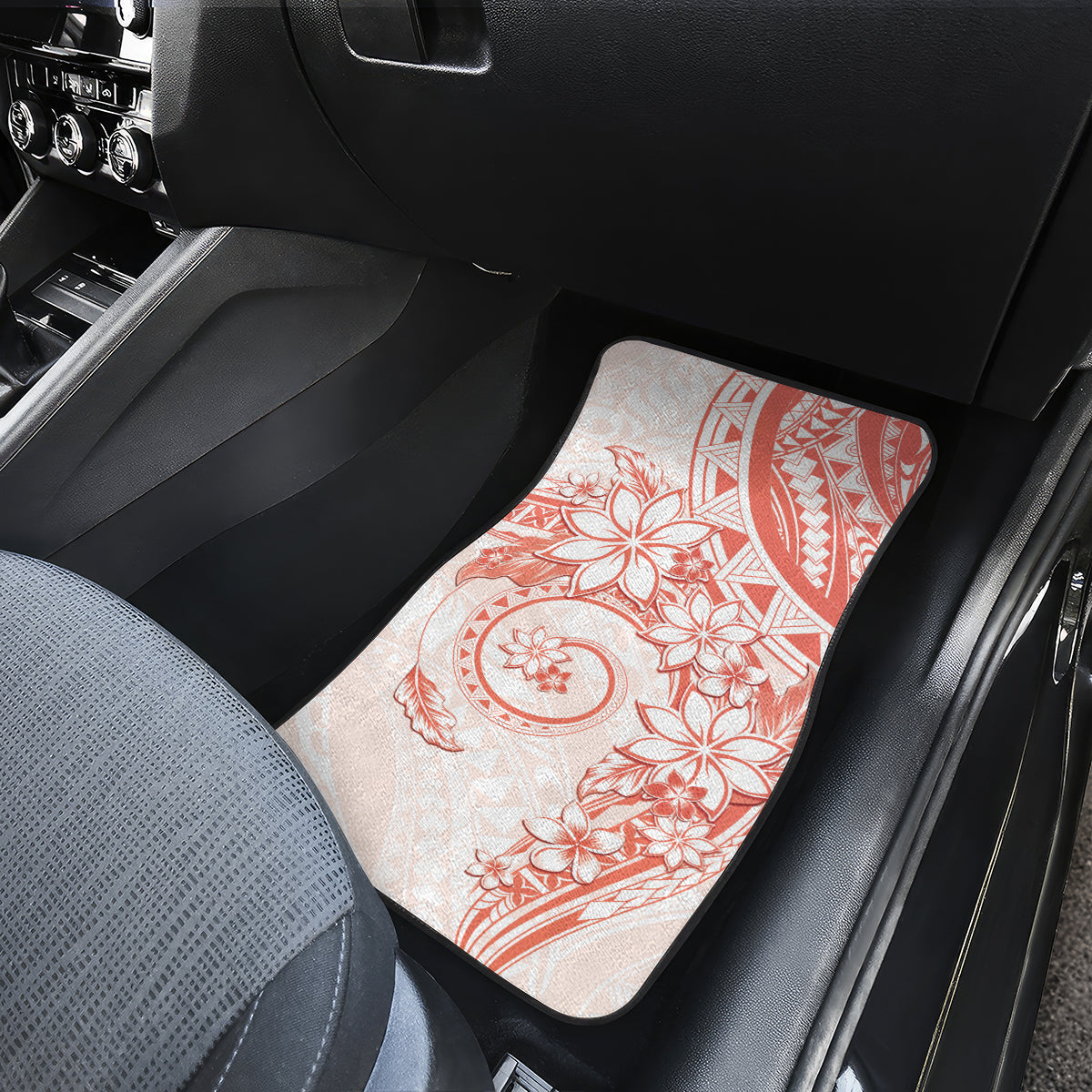 Polynesian Pattern With Plumeria Flowers Car Mats Orange Peach LT05 - Polynesian Pride
