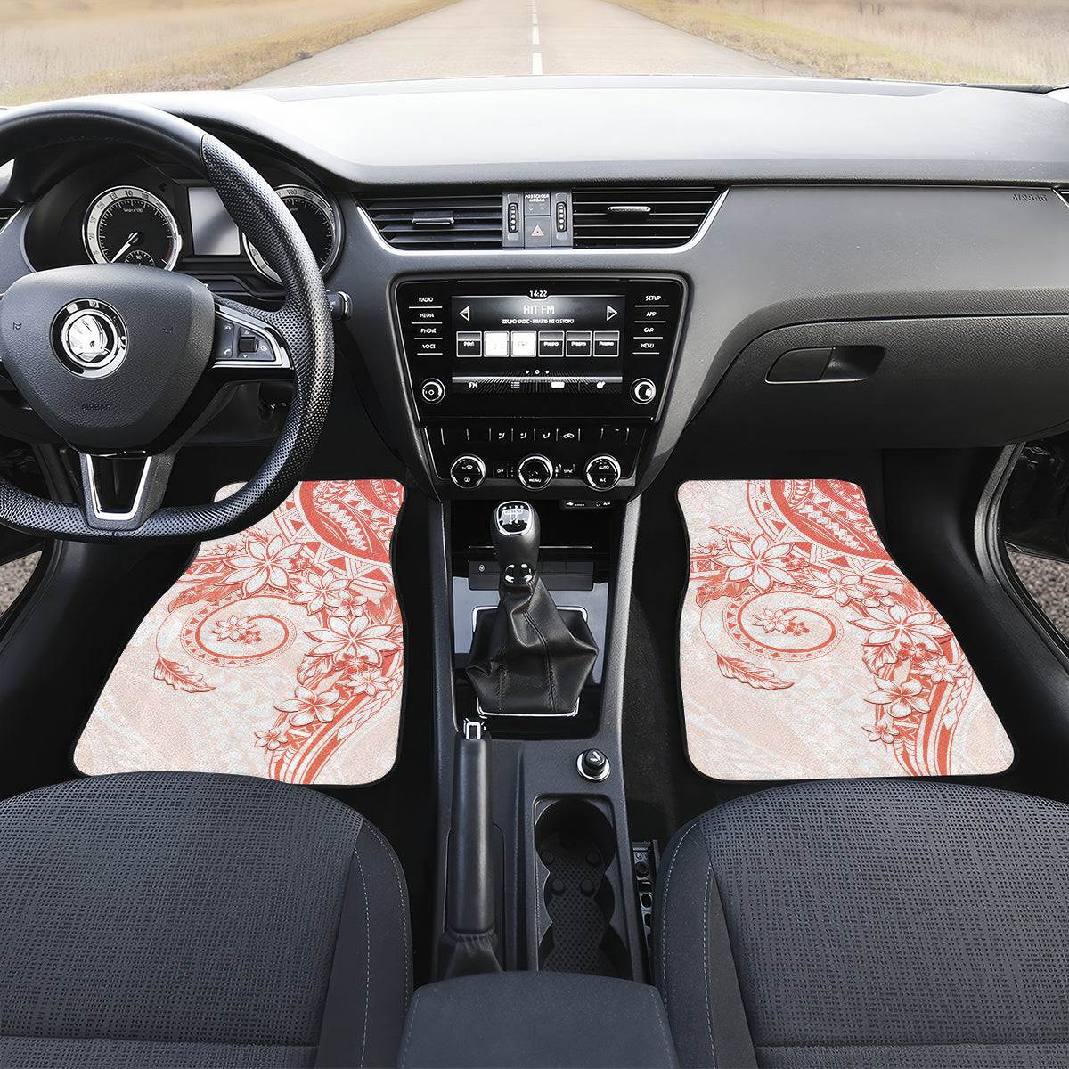Polynesian Pattern With Plumeria Flowers Car Mats Orange Peach LT05 Set 2pcs - Front Peach - Polynesian Pride
