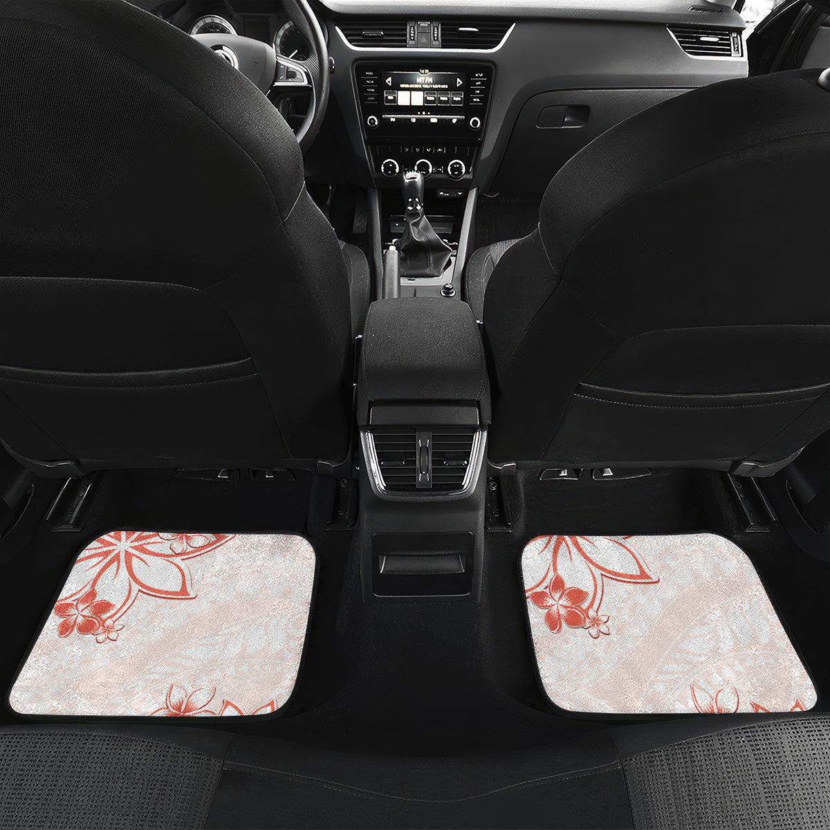 Polynesian Pattern With Plumeria Flowers Car Mats Orange Peach LT05 Set 2pcs - Back Peach - Polynesian Pride