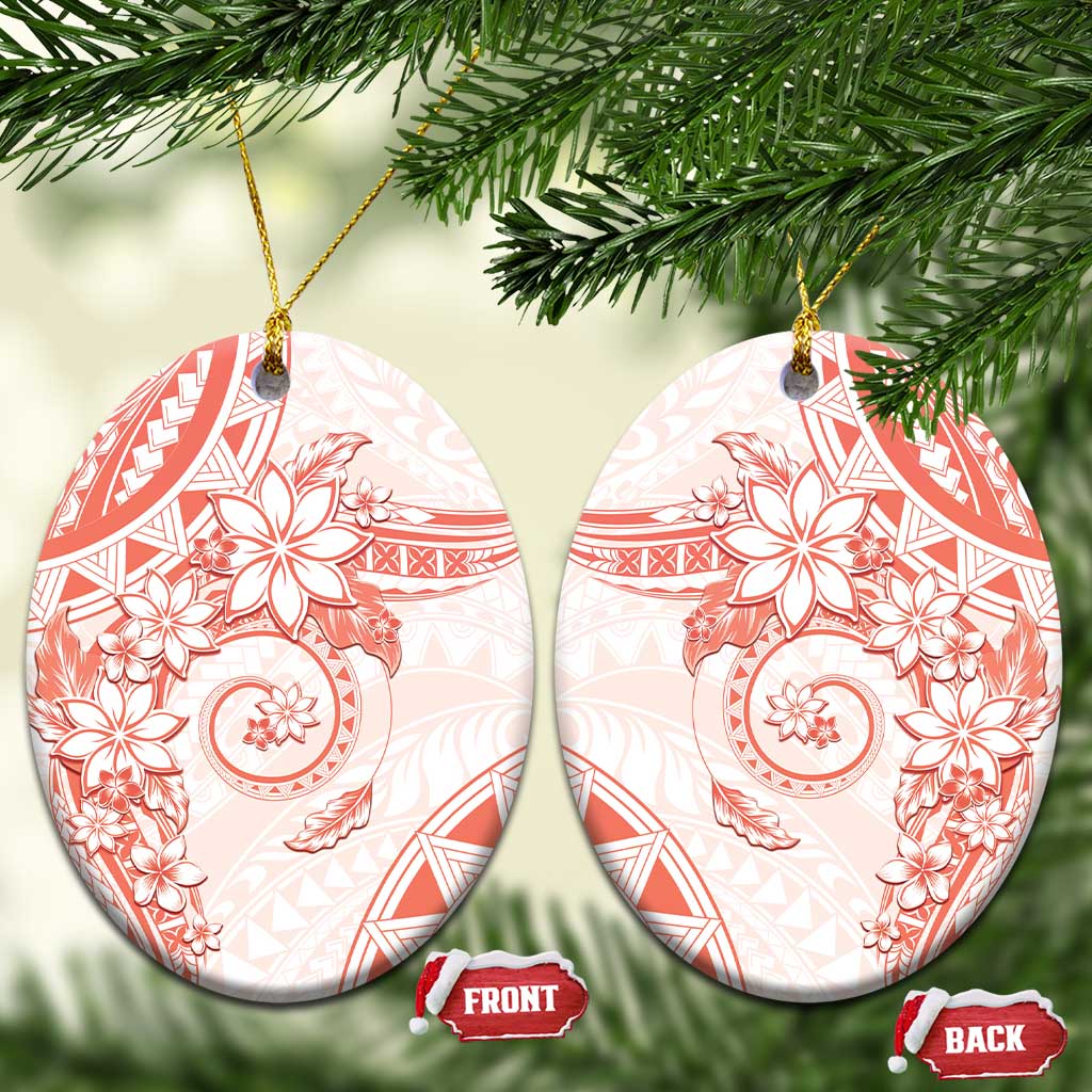 Polynesian Pattern With Plumeria Flowers Ceramic Ornament Orange Peach LT05 Oval Peach - Polynesian Pride