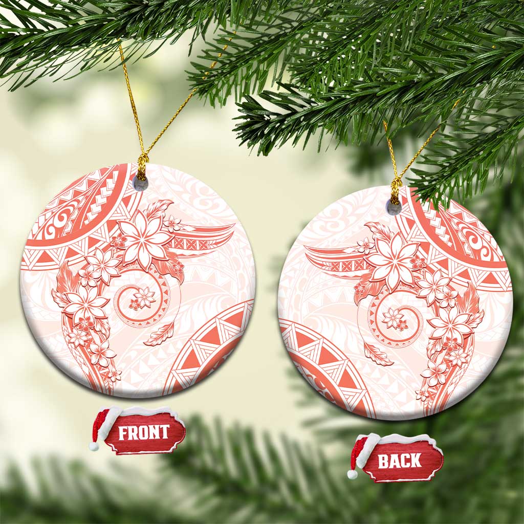 Polynesian Pattern With Plumeria Flowers Ceramic Ornament Orange Peach LT05 Circle Peach - Polynesian Pride