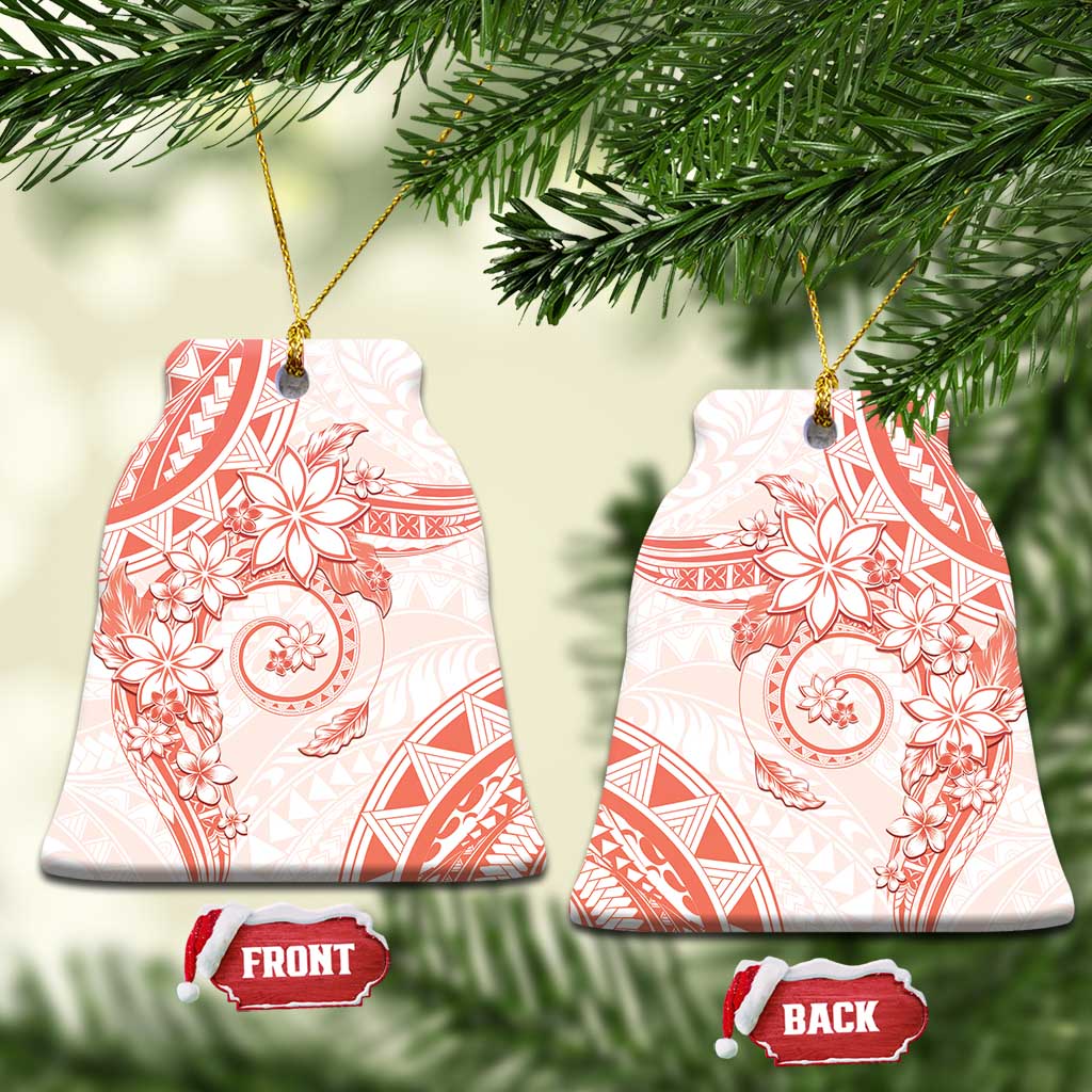 Polynesian Pattern With Plumeria Flowers Ceramic Ornament Orange Peach LT05 Bell Flake Peach - Polynesian Pride