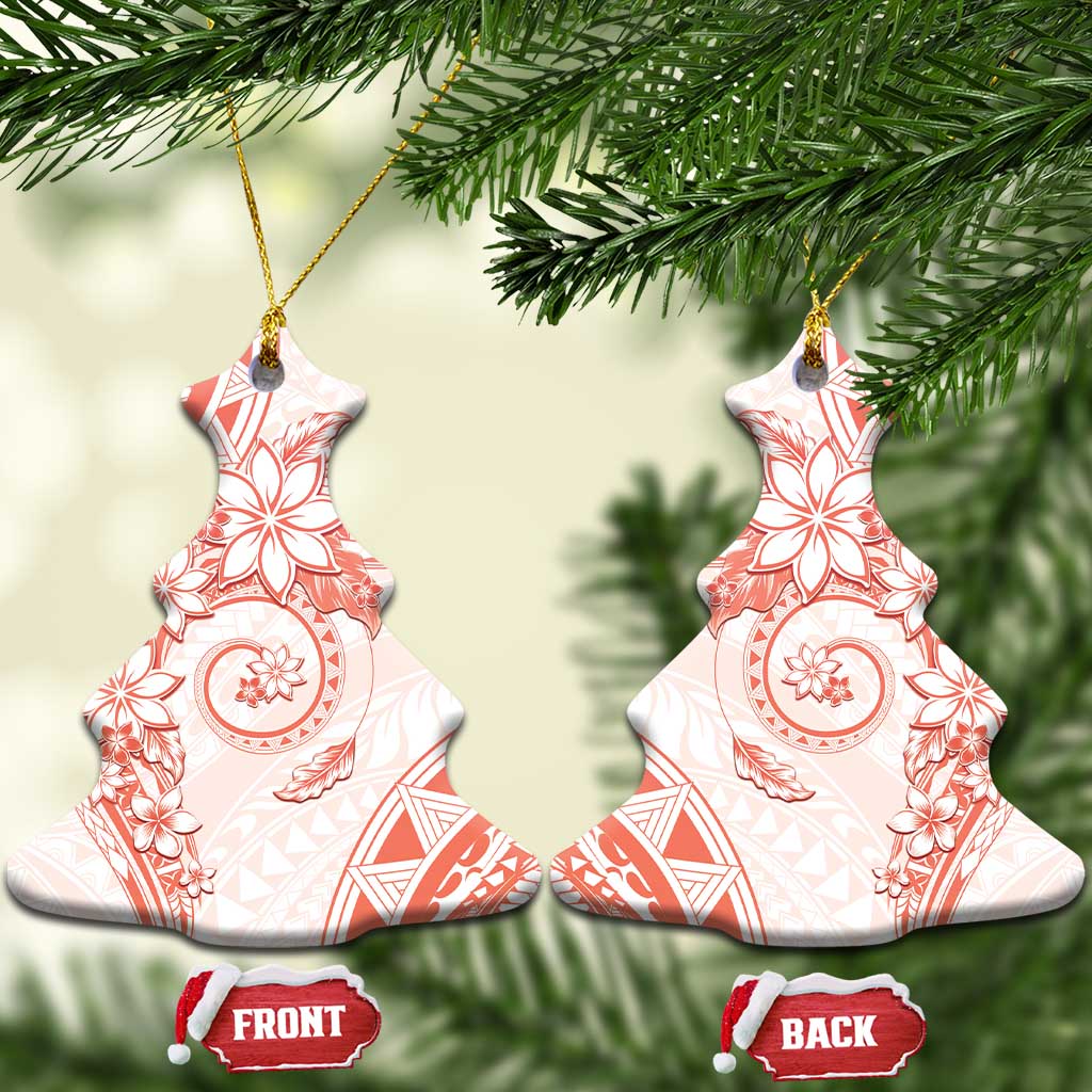 Polynesian Pattern With Plumeria Flowers Ceramic Ornament Orange Peach LT05 Christmas Tree Peach - Polynesian Pride