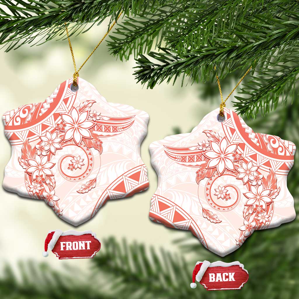 Polynesian Pattern With Plumeria Flowers Ceramic Ornament Orange Peach LT05 Snow Flake Peach - Polynesian Pride