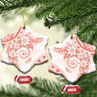 Polynesian Pattern With Plumeria Flowers Ceramic Ornament Orange Peach LT05 Snow Flake Peach - Polynesian Pride