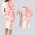 Polynesian Pattern With Plumeria Flowers Couples Matching Long Sleeve Bodycon Dress and Hawaiian Shirt Orange Peach