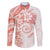 Polynesian Pattern With Plumeria Flowers Family Matching Long Sleeve Bodycon Dress and Hawaiian Shirt Orange Peach