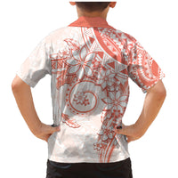Polynesian Pattern With Plumeria Flowers Family Matching Mermaid Dress and Hawaiian Shirt Orange Peach