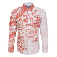 Polynesian Pattern With Plumeria Flowers Family Matching Off Shoulder Maxi Dress and Hawaiian Shirt Orange Peach LT05 Dad's Shirt - Long Sleeve Peach - Polynesian Pride