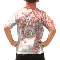 Polynesian Pattern With Plumeria Flowers Family Matching Puletasi and Hawaiian Shirt Orange Peach