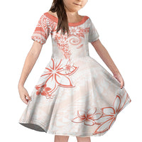 Polynesian Pattern With Plumeria Flowers Family Matching Short Sleeve Bodycon Dress and Hawaiian Shirt Orange Peach