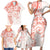 Polynesian Pattern With Plumeria Flowers Family Matching Short Sleeve Bodycon Dress and Hawaiian Shirt Orange Peach