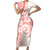 Polynesian Pattern With Plumeria Flowers Family Matching Short Sleeve Bodycon Dress and Hawaiian Shirt Orange Peach