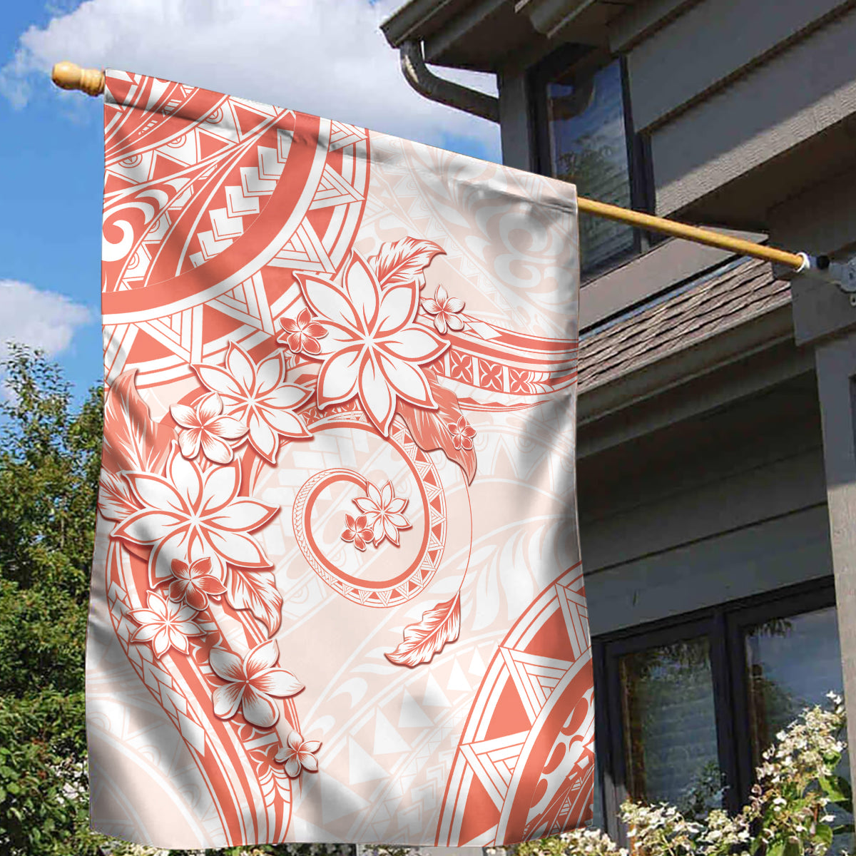 Polynesian Pattern With Plumeria Flowers Garden Flag Orange Peach LT05 - Polynesian Pride