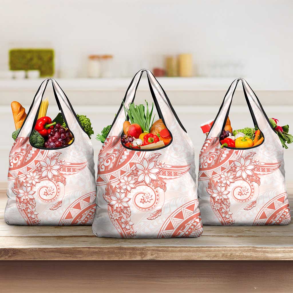 Polynesian Pattern With Plumeria Flowers Grocery Bag Orange Peach LT05 3-pack One Size Peach - Polynesian Pride