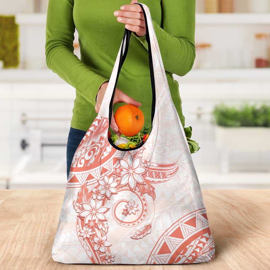 Polynesian Pattern With Plumeria Flowers Grocery Bag Orange Peach LT05 - Polynesian Pride