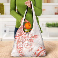 Polynesian Pattern With Plumeria Flowers Grocery Bag Orange Peach LT05 - Polynesian Pride