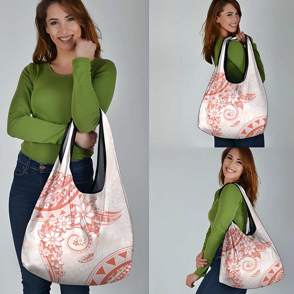 Polynesian Pattern With Plumeria Flowers Grocery Bag Orange Peach LT05 - Polynesian Pride