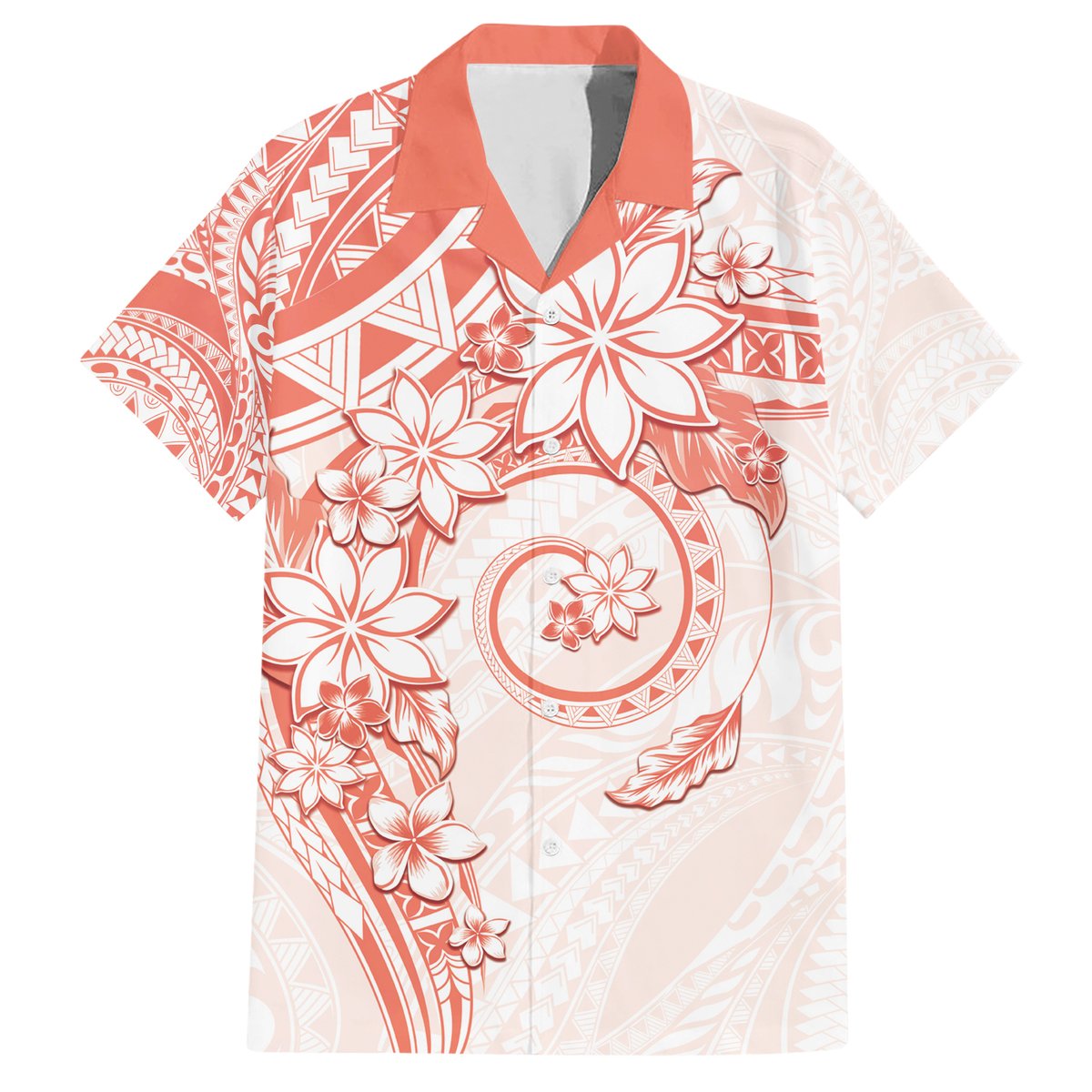 Polynesian Pattern With Plumeria Flowers Hawaiian Shirt Orange Peach LT05 Peach - Polynesian Pride