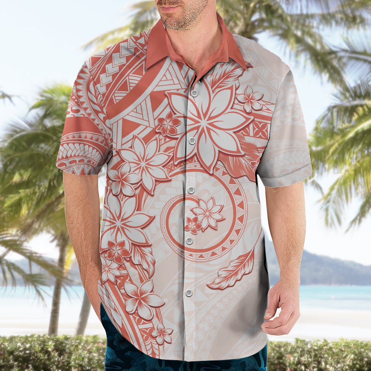 Polynesian Pattern With Plumeria Flowers Hawaiian Shirt Orange Peach LT05 - Polynesian Pride
