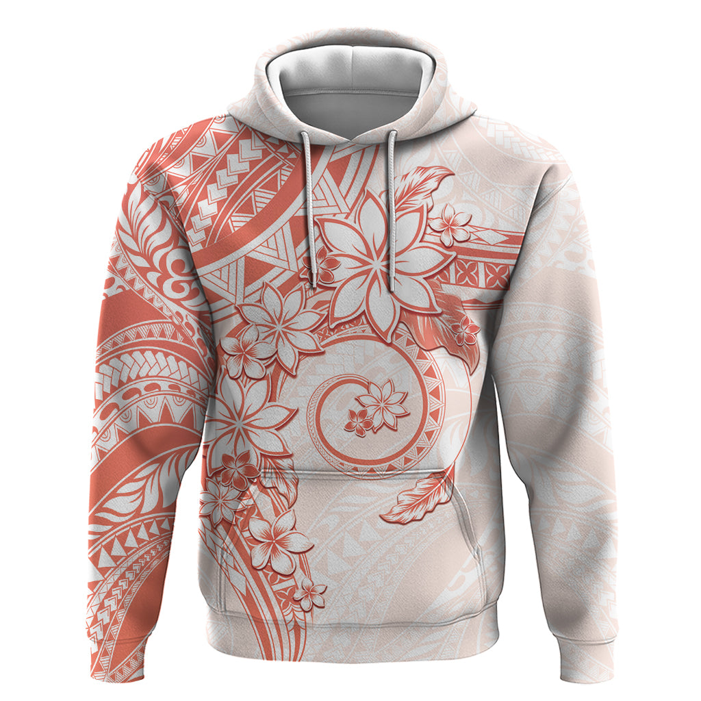 Polynesian Pattern With Plumeria Flowers Hoodie Orange Peach LT05 Pullover Hoodie Peach - Polynesian Pride