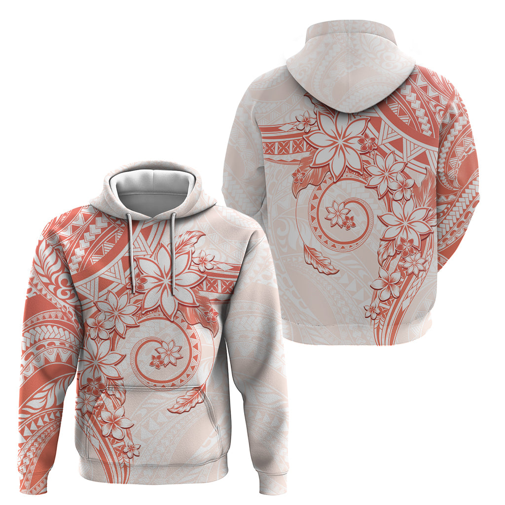 Polynesian Pattern With Plumeria Flowers Hoodie Orange Peach LT05 - Polynesian Pride