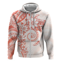 Polynesian Pattern With Plumeria Flowers Hoodie Orange Peach LT05 Zip Hoodie Peach - Polynesian Pride